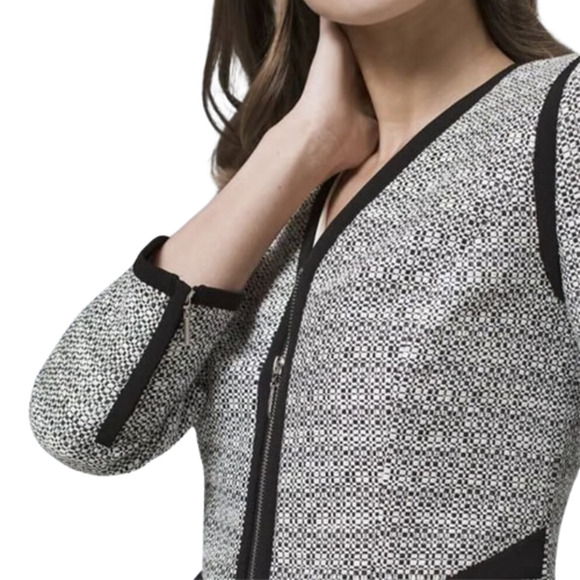 White House Black Market Contrast Tweed Zip Blazer Jacket Size 10 - Picture 2 of 7